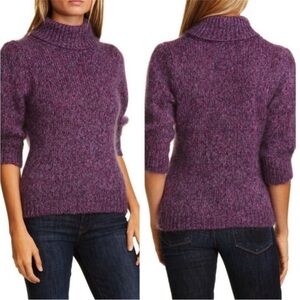 Lewit Turtleneck Purple Elbow Sleeve Mohair & Silk Blouse Sweater Size L